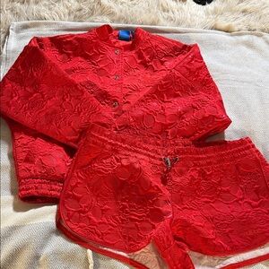 Adidas Vibrant Red Lace Jacket and Shorts
